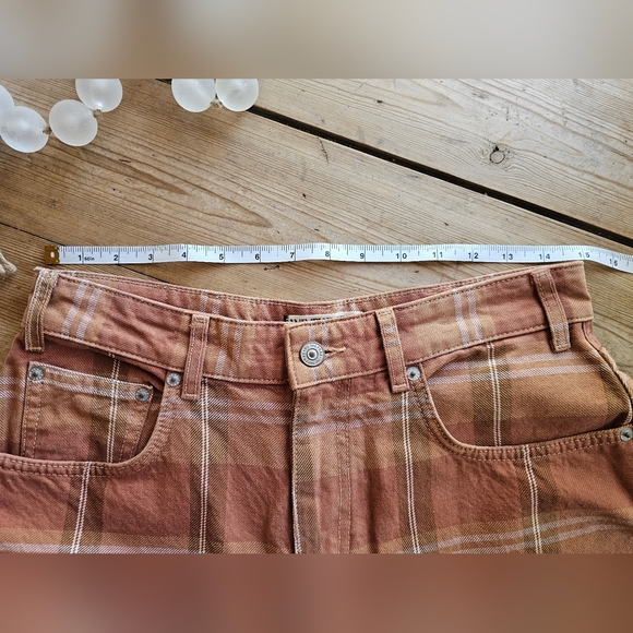 NEW Free People We The Free High Top Wide Crop Plaid Jeans Sz 28 - Picture 12 of 14